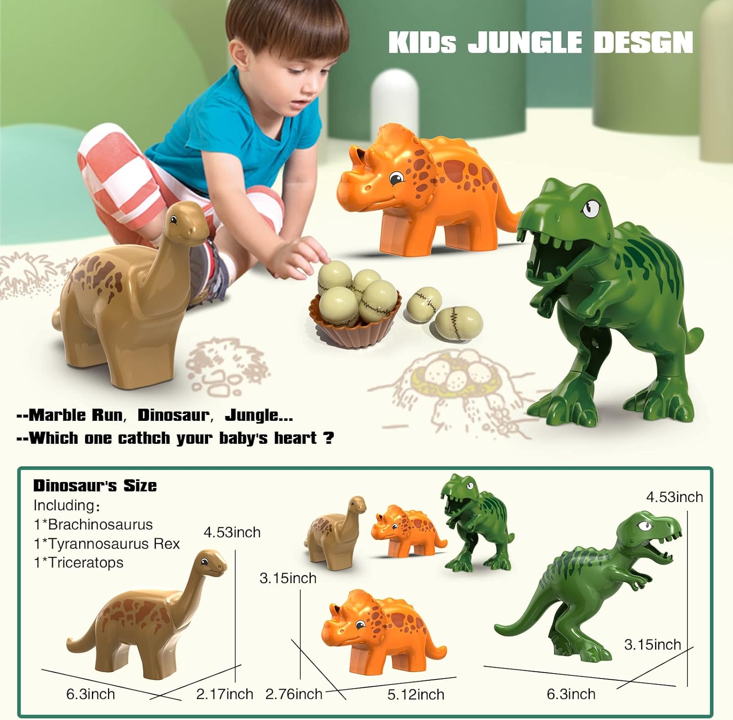 Fidtoy Dinosaur Marble Run Track Set for Kids – 125-Piece Jurassic STEM Building Toy with Dinosaur Eggs, Funnel, Marble Maze, and Creative Construction Play