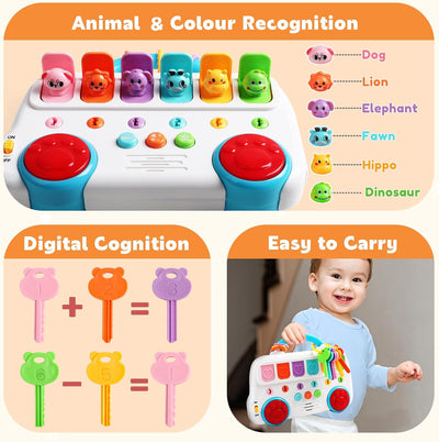 Fidtoy Interactive Pop Up Animal Sound Color Recognition Key Set with Music Lights for Toddlers
