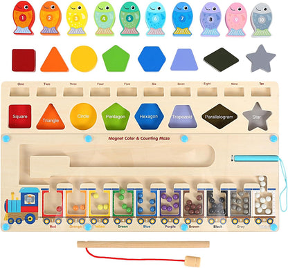 3 in 1 Magnetic Color and Number Maze, Montessori Toys Wooden Puzzle Activity Board, Learning Educational Counting Matching Toys，Toddler Fine Motor Skills Toys for Boys Girls 3 4 5 Years Old