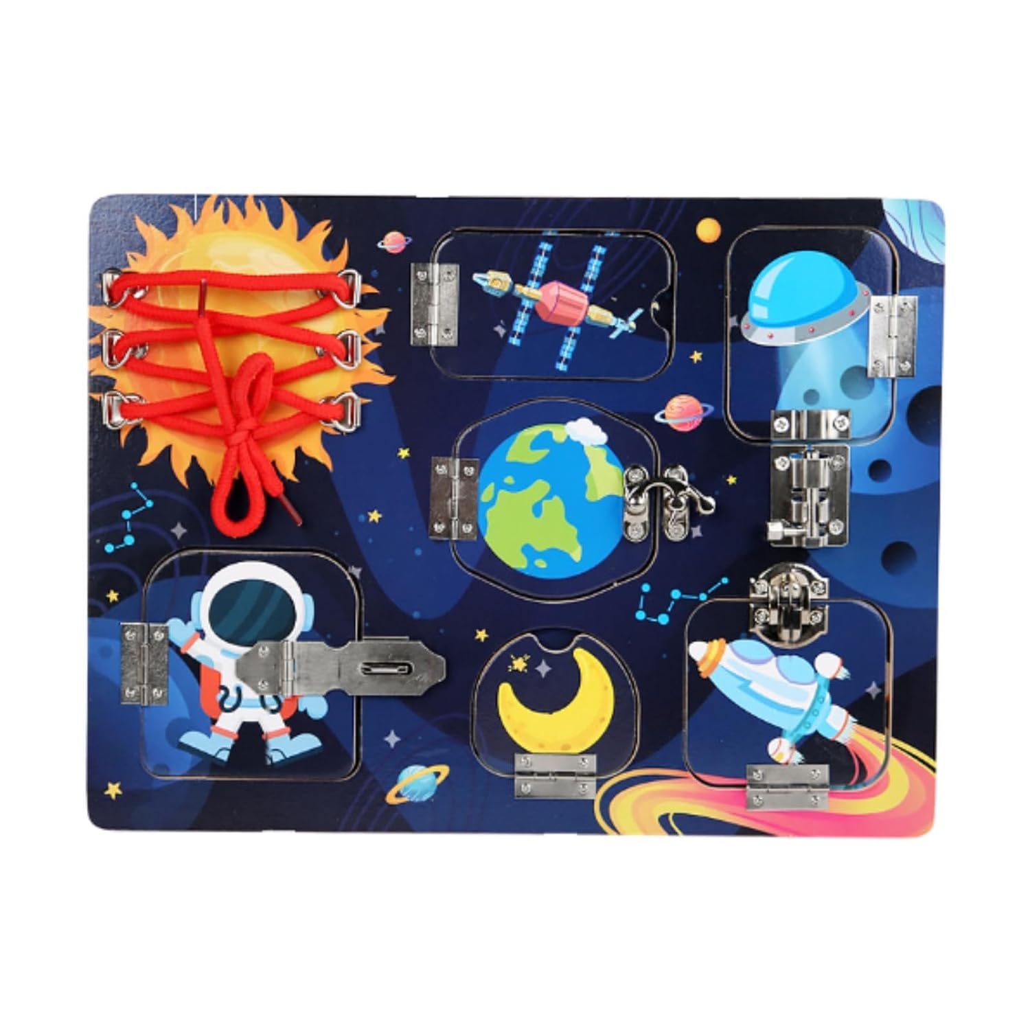 Click to see full view ATORSE Wood Busy Board Sensory Activity Board for Boys Girls Children Birthday Gift Space