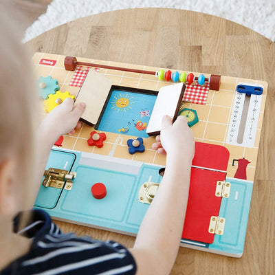 Fidtoy Wooden Busy Board Montessori Activity Board for Toddlers with Locks Latches Gears Learning Toy Fine Motor Skills Sensory Travel Quiet Toy Gift