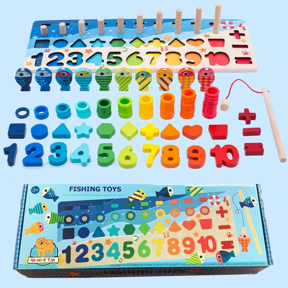 Montessori Lernspiele, Magnetisches Angelspiel, aus Holz, zum Lernen von Farben und Mathematik