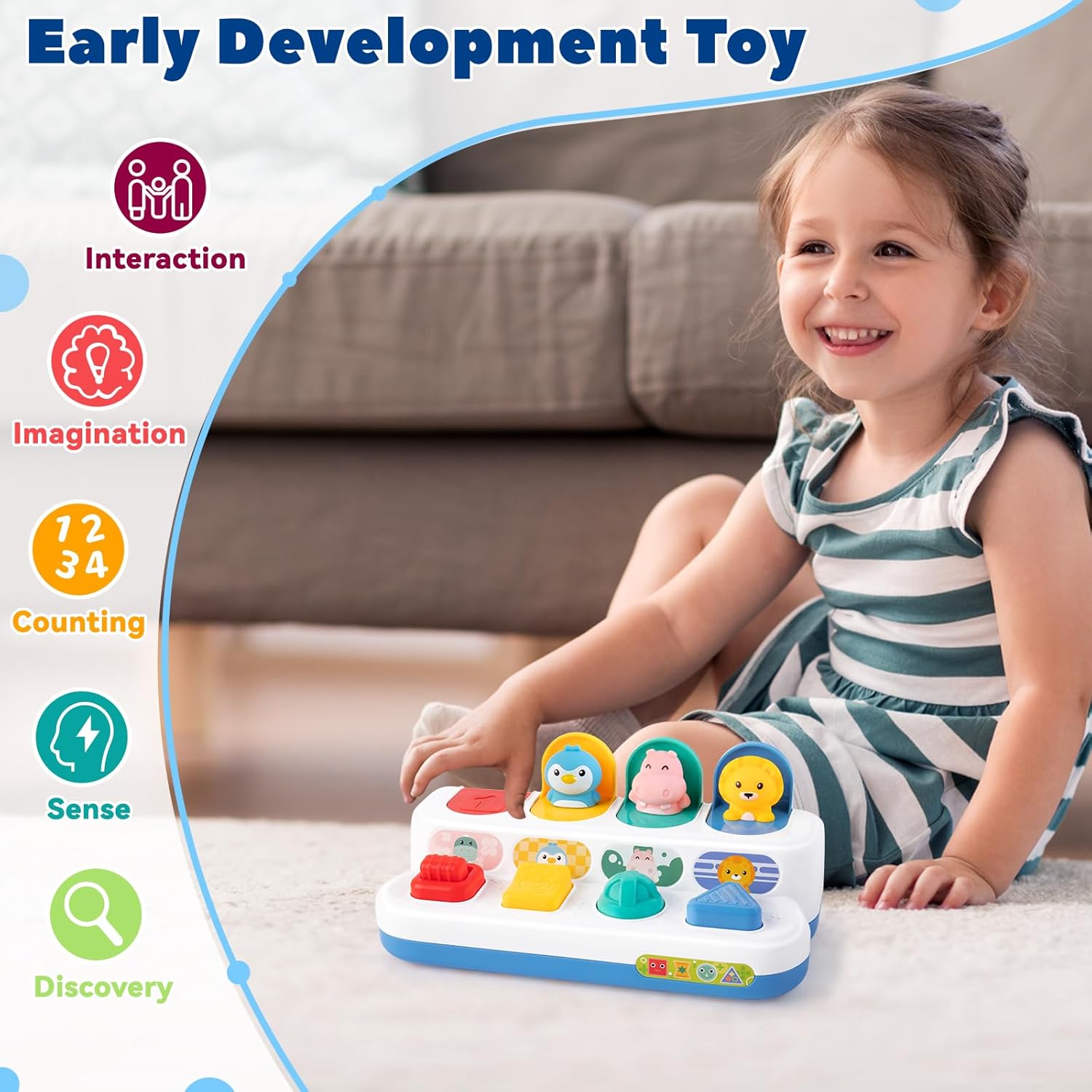 Fidtoy Baby Pop Up Toy for Toddlers – Cause and Effect Animal Learning Toy with Colorful Buttons