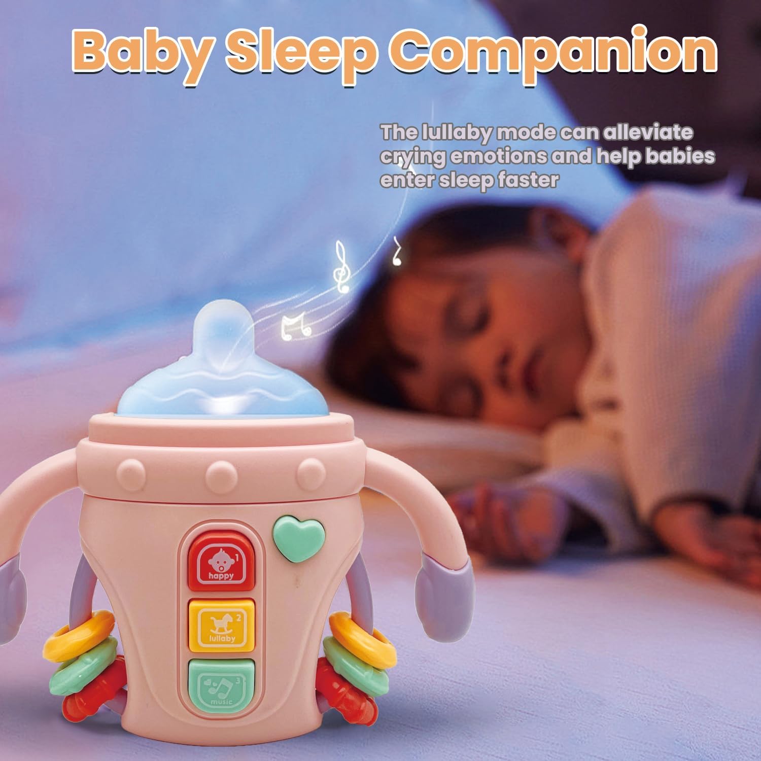 Fidtoy Comfort Bottle Baby Sensory Toy with Lights, Music and Teether | Soothing Learning Toy for Infants 6-24 Months