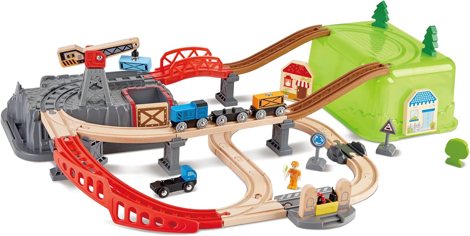 Fidtoy – Circuit de Train en Bois – Kit de Construction en Seau 50 Pièces