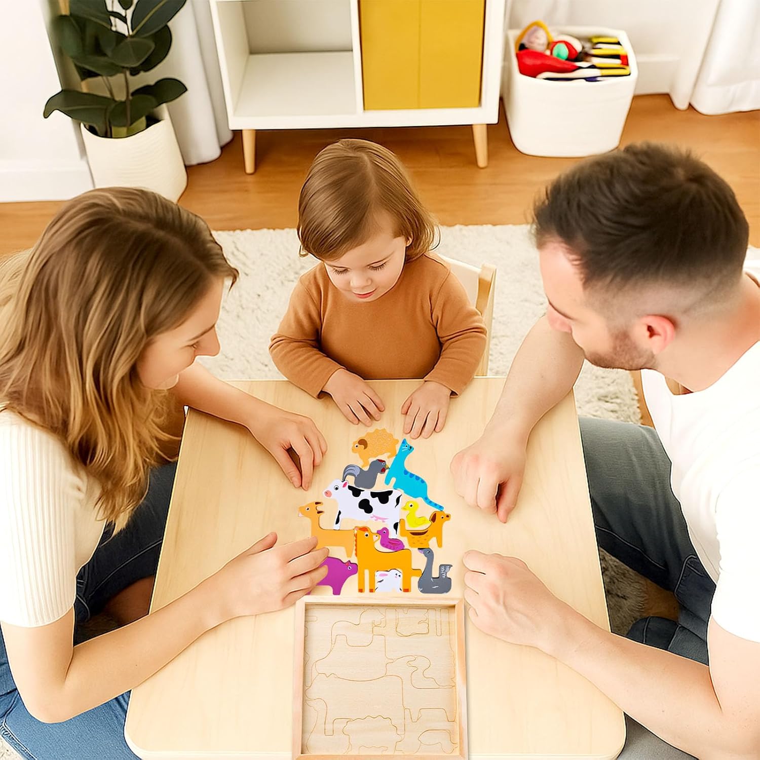 Fidtoy Puzzle en Bois Tangram Animaux de la Ferme – Jouet Montessori pour Tout-Petits