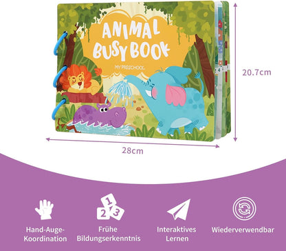 Montessori Toy 1 2 3 Years, Animal Busy Book, Games from 1 Year, Quiet Book from 1 Year, Busy Board, Fine Motor Skills, Gift 1-3 Years Children Boy Girl