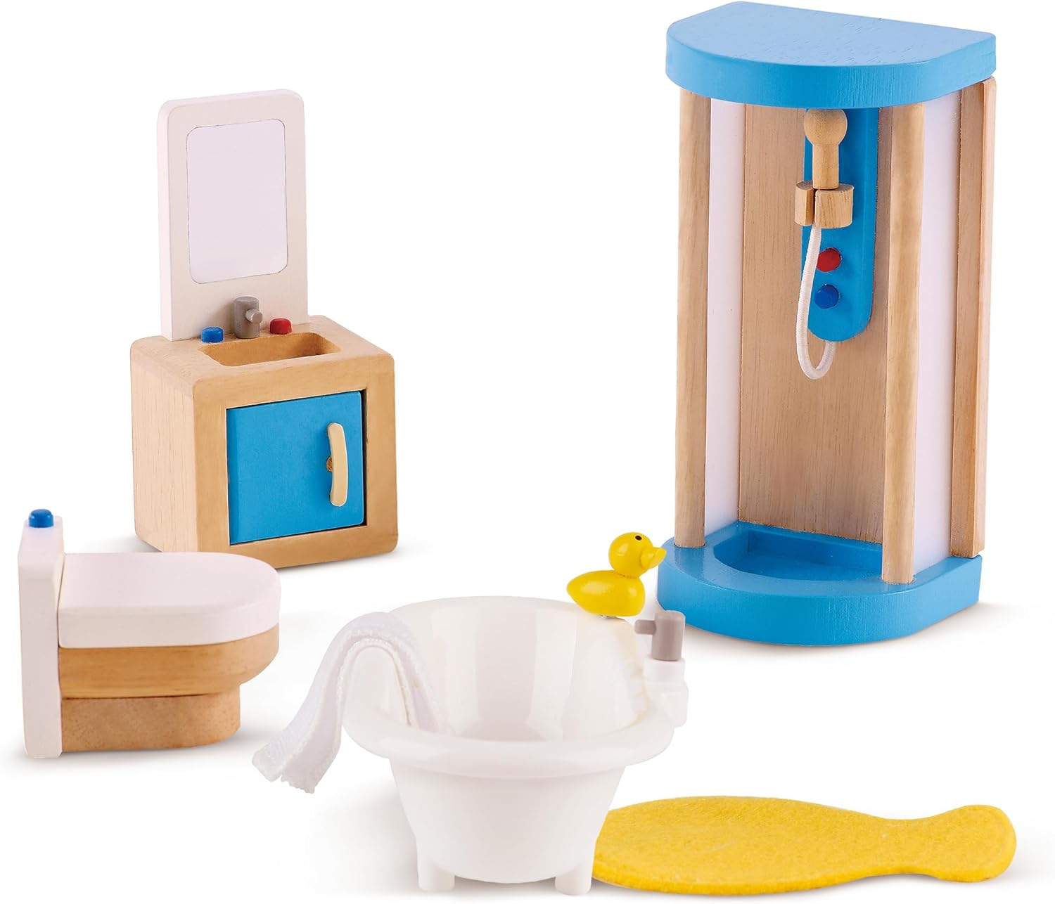 Fidtoy Wooden Dollhouse Bathroom Furniture Set Pretend Play Toy
