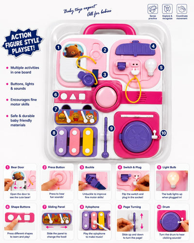 Fidtoy Multi-functional Cognitive Bear Busy Board for Toddlers Montessori Sensory Fine Motor Travel Toy Age 0-3