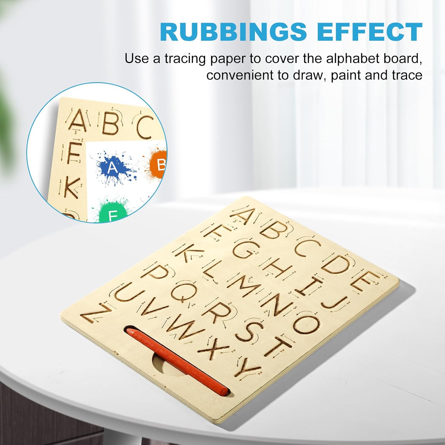 Fidtoy Montessori Double-Sided Alphabet Tracing Board for Kids Wooden Uppercase Lowercase Letter Writing Practice Toy Age 2-6