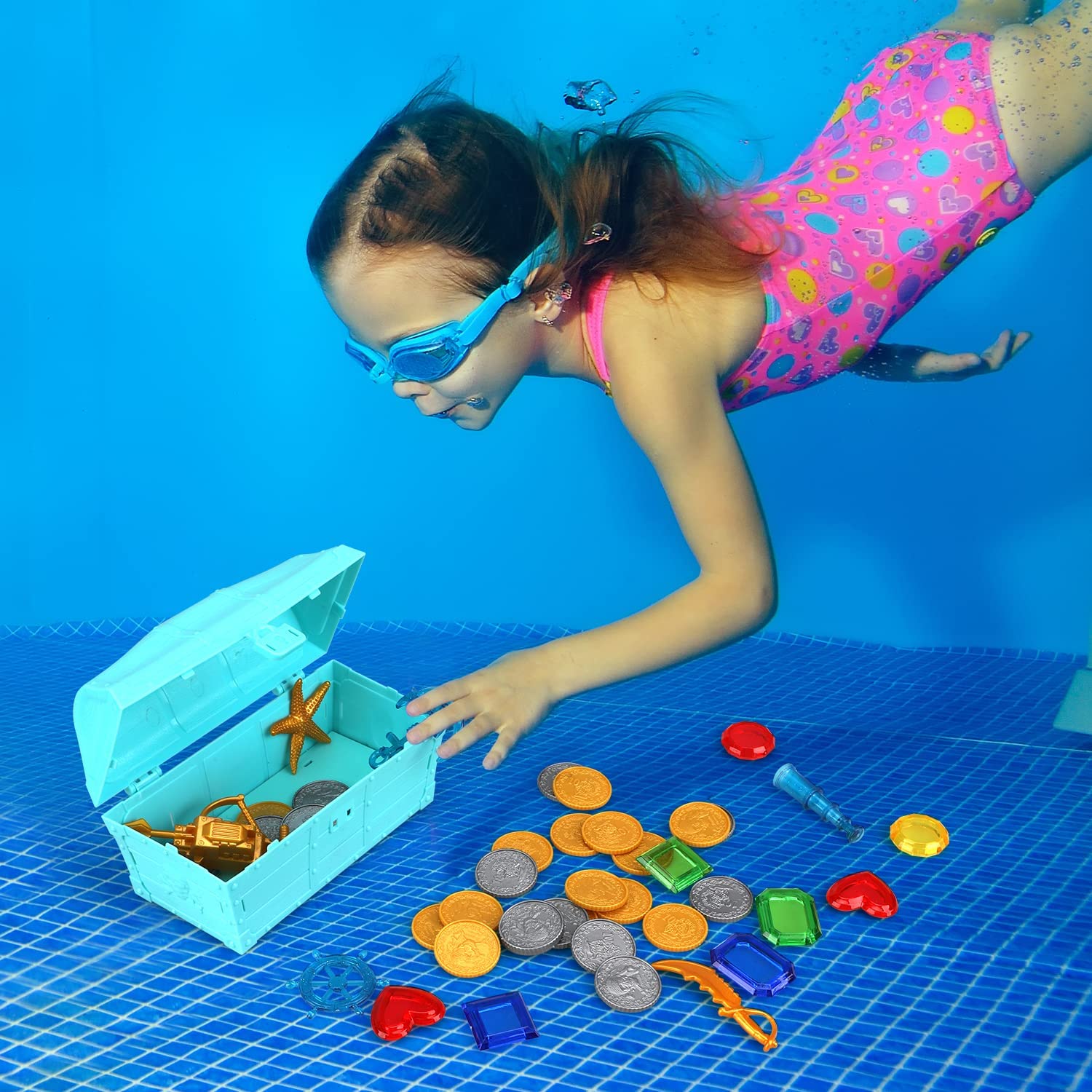 Fidtoy Kit de Jouets de Plongée pour Piscine pour Enfants 4-8 Jeu de Chasse au Trésor