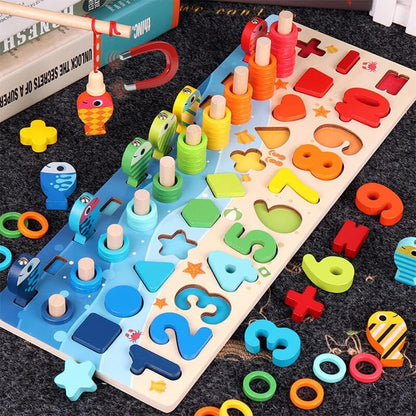 Montessori Lernspiele, Magnetisches Angelspiel, aus Holz, zum Lernen von Farben und Mathematik