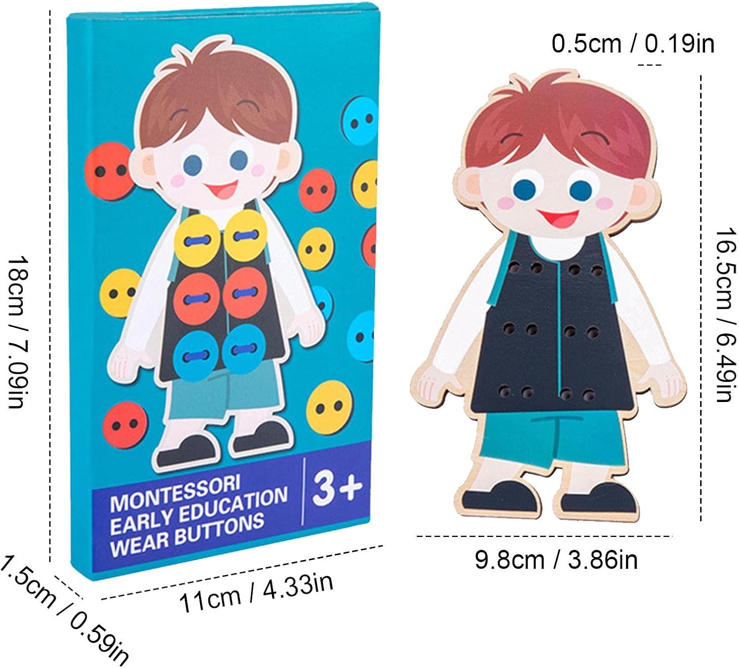 costura botão – Roupas madeira para crianças – Brinquedo Montessori Jogo fio habilidamotora fina para pré-escola desenvolvimento precoce e educação Xuany