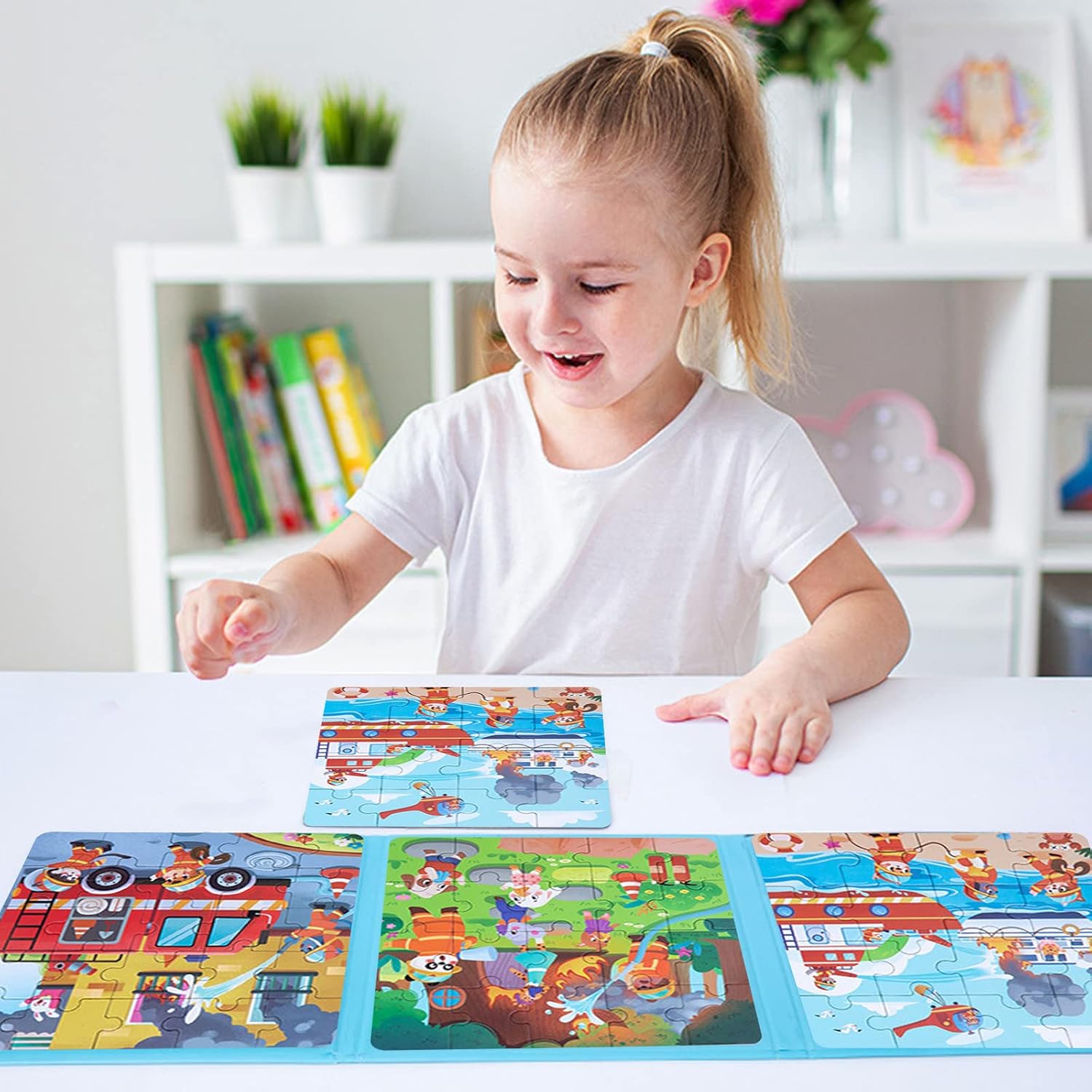 DAZZTIME Children's Puzzle, Magnetic Puzzle, Animal Puzzle for Children, Travel Games Children from 3 Educational Puzzles, Educational Toy, Educational Toy for Children 3 4 5 Years (Fire Protection)