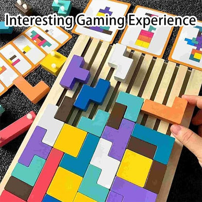 Wooden 3D Tetris Puzzle - Montessori Brain Teaser for Kids & Adults