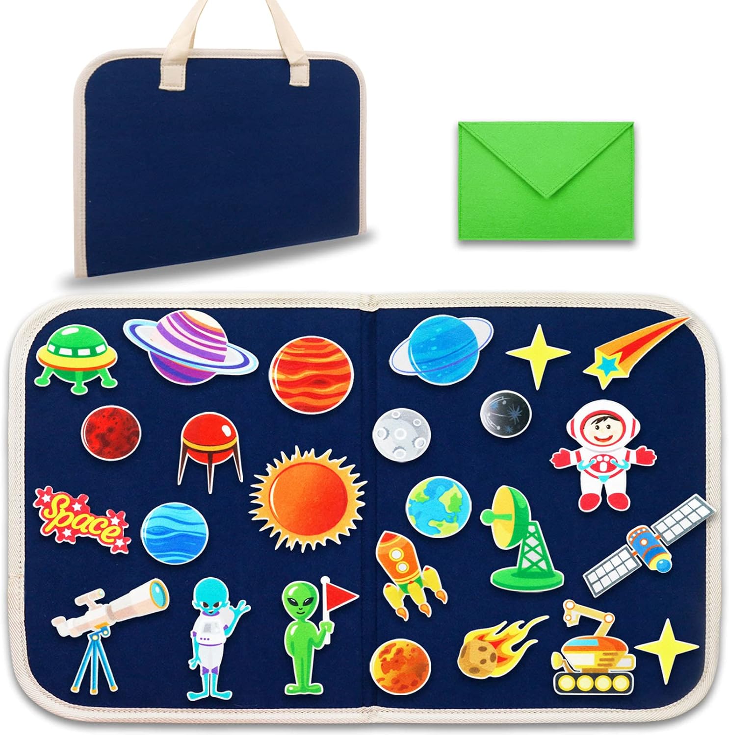 Craftstory Kids Solar System Toys Travel Felt-Board for Toddler, 25 Pieces Planets Space Flannel Board Story Set for Preschool Early Learning Storytelling Activity Interactive Play Gifts for Ages 3+