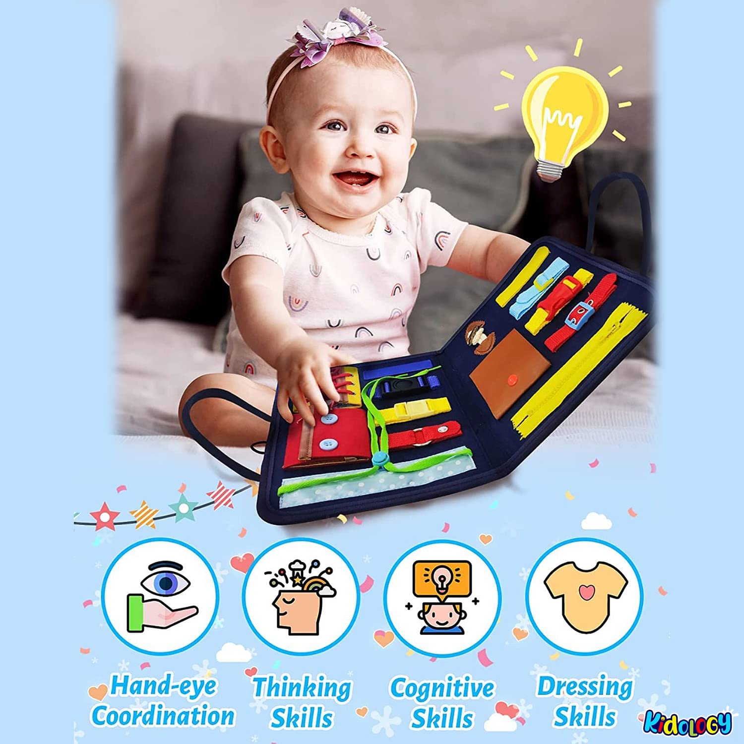 Tableau d'activités portable Fidtoy en feutre pour les tout-petits - Jouet de voyage pour développer la motricité fine