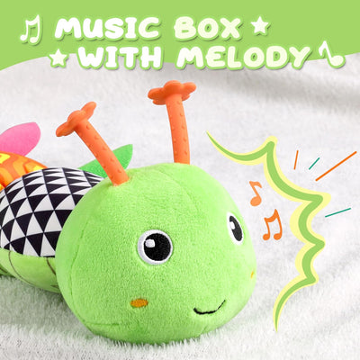 Fidtoy Musical Plush Caterpillar Baby Toy – Soft Sensory Rattle Plush with Crinkle Sounds, Squeak, Bell, Melody, and 22-Inch Growth Measure