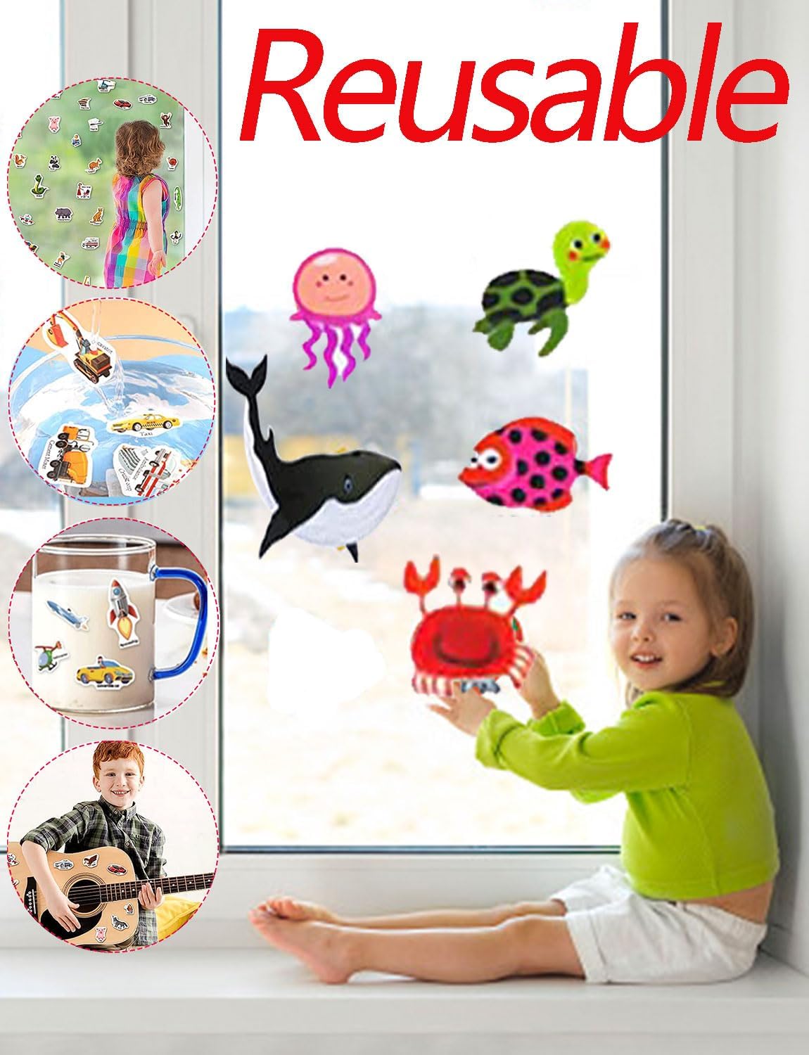 SIBBYE Portable Jelly Quiet Book,Reusable Sticker Book for Kids, Preschool Learning Activities for Toddler-Travel Toys Sticker Book Educational Gifts (Ocean)