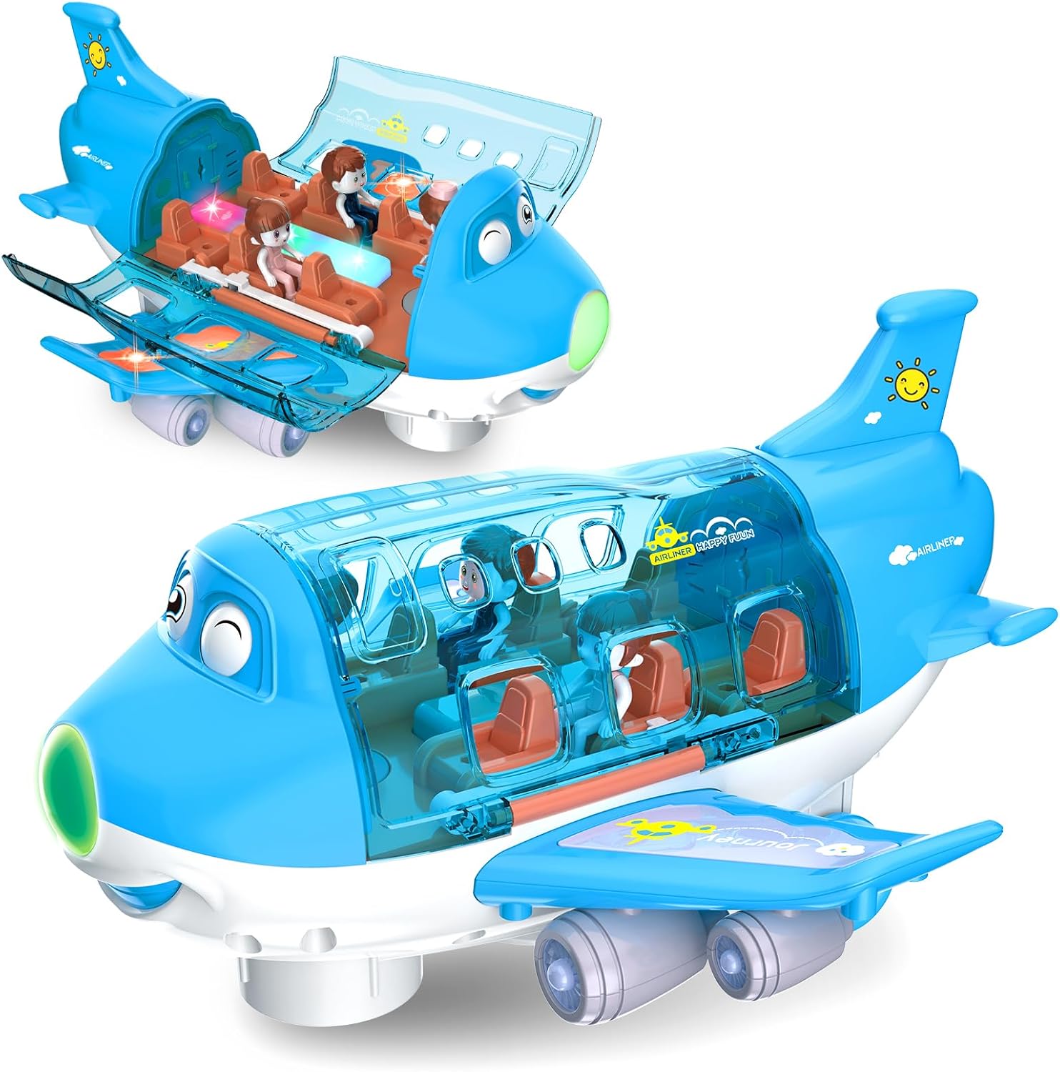 Fidtoy Musical Airplane Toy with Lights Sounds and Automatic Bump & Go Movement for Kids