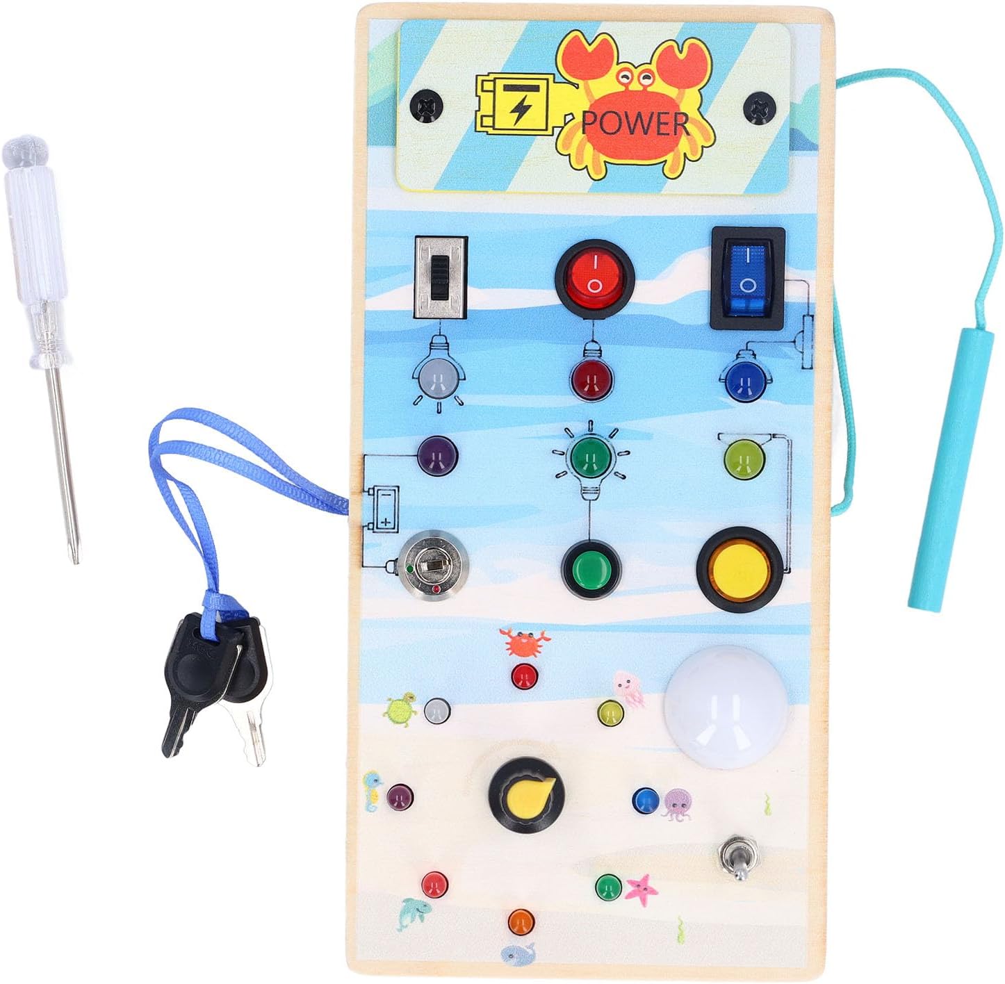 Placa de Madeira Com Luzes Led, Labirinto Magnético Com Tema Marinho, Interruptor de Luz Led Seguro, Jogo de Tabuleiro, Cor Rica, Brinquedo Sensorial para Crianças