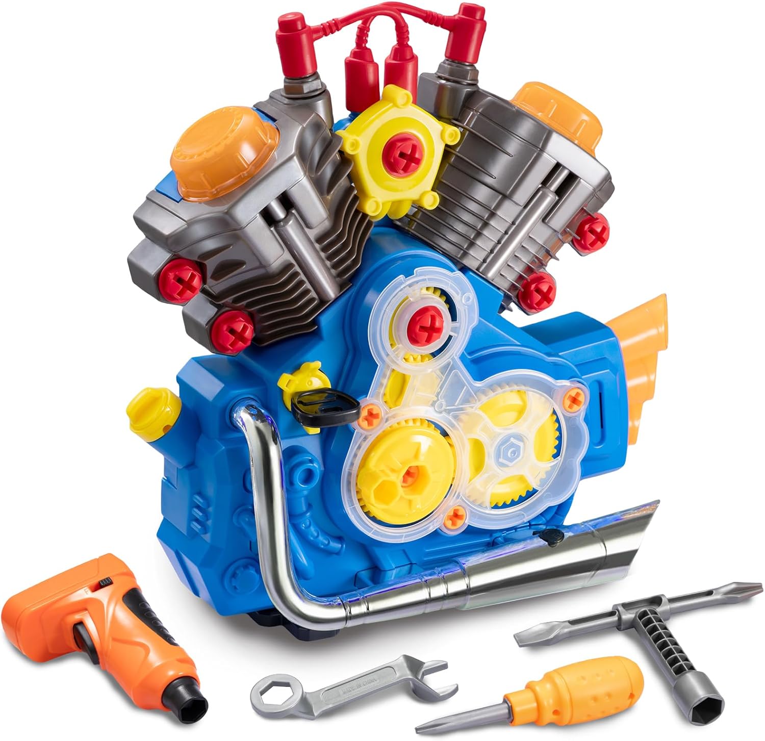 Fidtoy Motorcycle Engine Building Toy with Lights and Sounds for Kids
