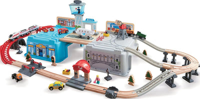 Fidtoy Coffret de Train en Bois - 80 Pièces - Jouet de Construction Ferroviaire pour Enfants