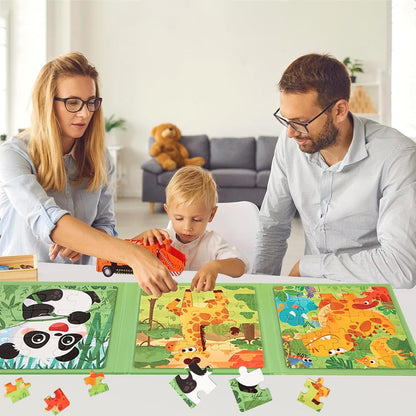 Magnetic Puzzle, 50 Pieces Children's Puzzle, 3-in-1 Magnetic Puzzle, Magnetic Puzzle Animals, Children's Puzzle Magnet for Children, Educational Toy, Promotes Motor Skills + Concentration, Children's