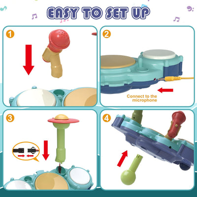 Fidtoy 5 in 1 Musical Drum Set Toy for Toddlers 1-3 Early Learning Instrument