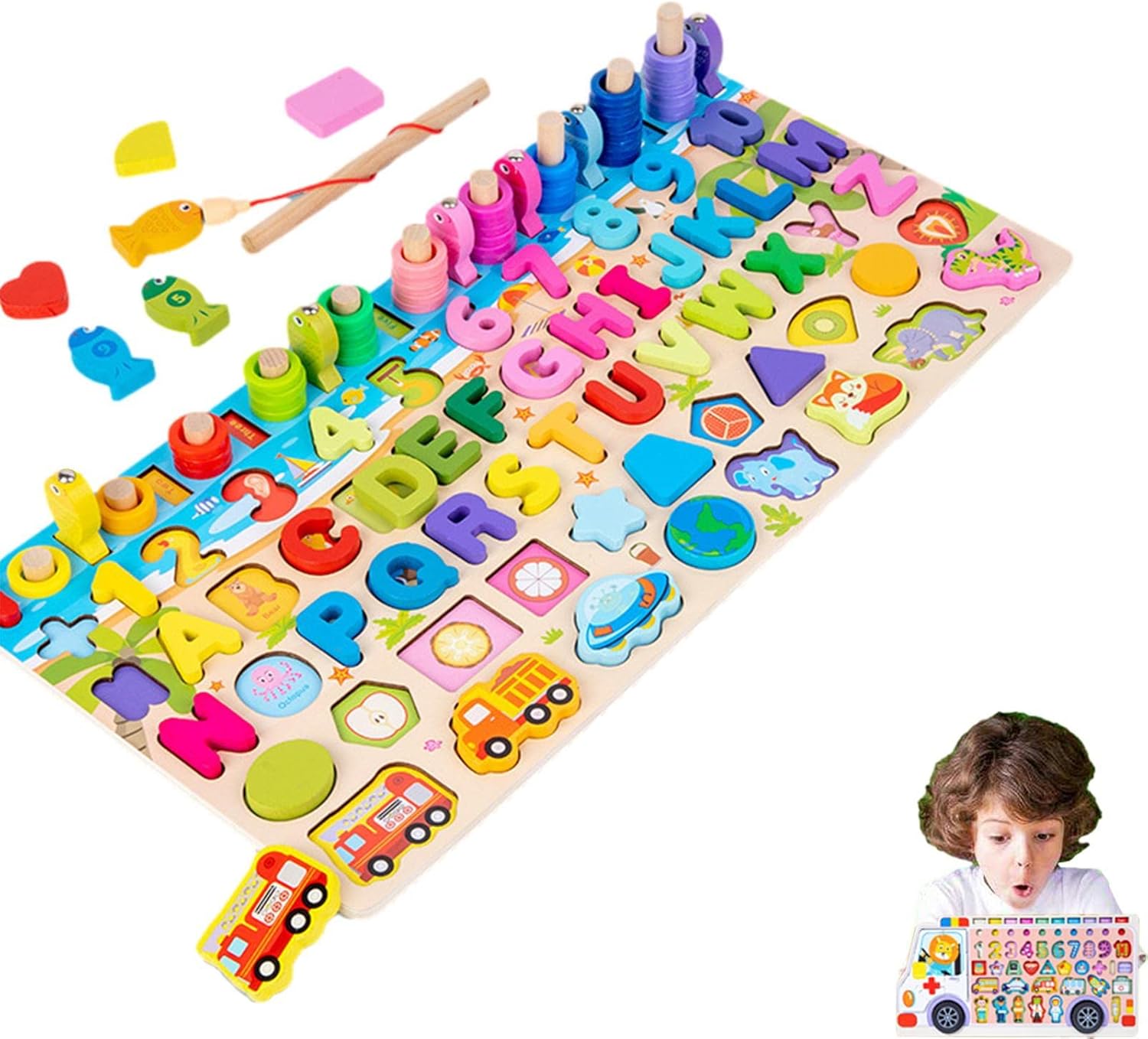 2 Pcs Toddler Number Puzzle - Kids Fishing Game - Counting Games Learn Arabic Numerals, Enhance Hands-on Ability, Develop Hand-eye Coordination Preschool Gift for Kids