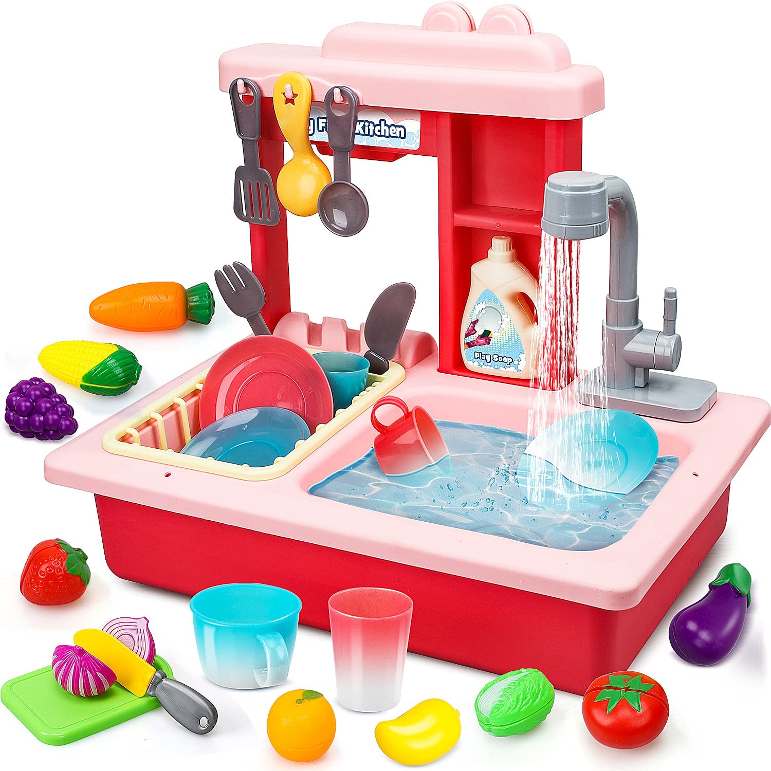 Kitchen Play Sink Toy with Play Food