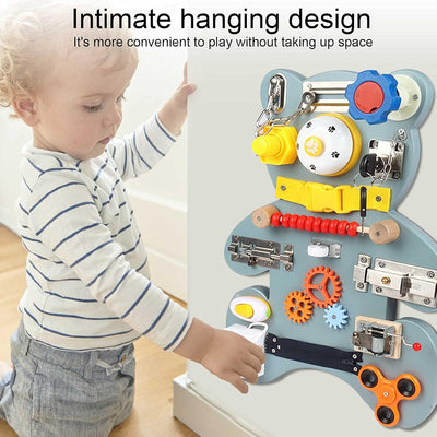 Busy Cube Toddler Busy Board Montessori Toy Wooden Busy Board for 1 2 3 4 5 Year Montessori Toys Fine Motor Skills Activity Board Cube for Toddlers Kids Sensory Board Game Travel Toy (Style 2)