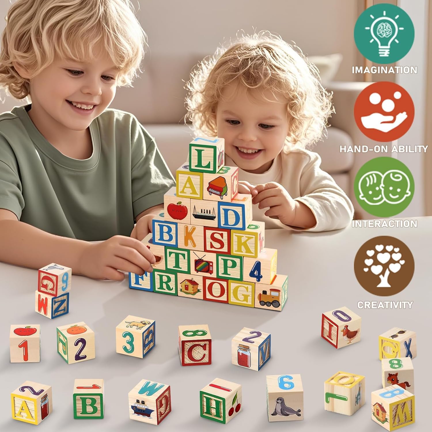 Caja de bloques de construcción de palabras de madera con tarjetas - 581