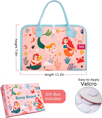 Busy Board Sensory Toys for Toddlers 2 3 4, Travel Activities Educational/Montessori Toys for 2 3 4 Year Old Gilrs Boys Gift, Mermaid