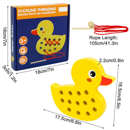 Sealive Wooden Lacing Toys for Toddlers - Fun and Educational Threading Set | Develop Fine Motor Skills | Durable Montessori Toy for Travel (Duck)