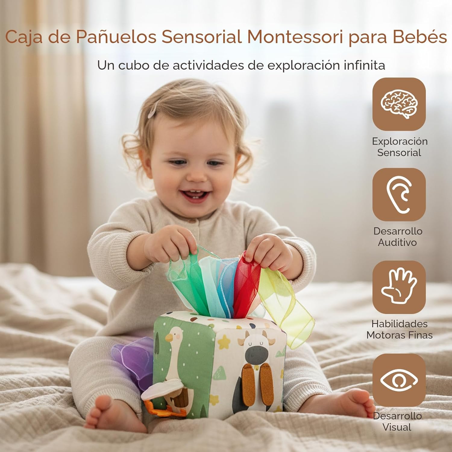Fidtoy Montessori Tissue Box Toy for Babies – Sensory Pulling Cube