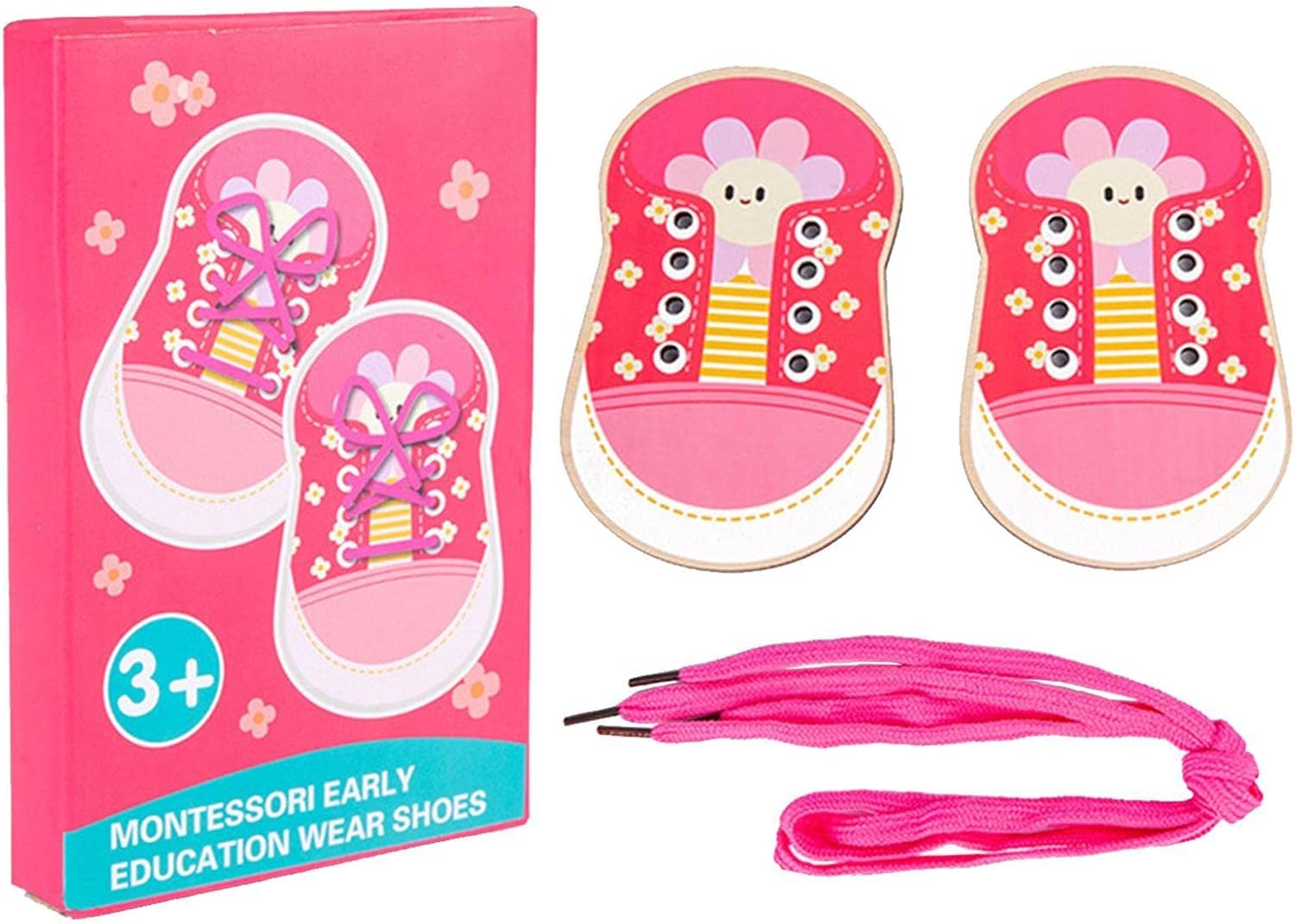 Chengstore Lacing Shoe Toy,Shoes Lacing Toy for Toddlers | Shoe Trying Practice for Kids, Learn to Tie Shoelaces Toy Fine Motor Skills Toy Threading Game