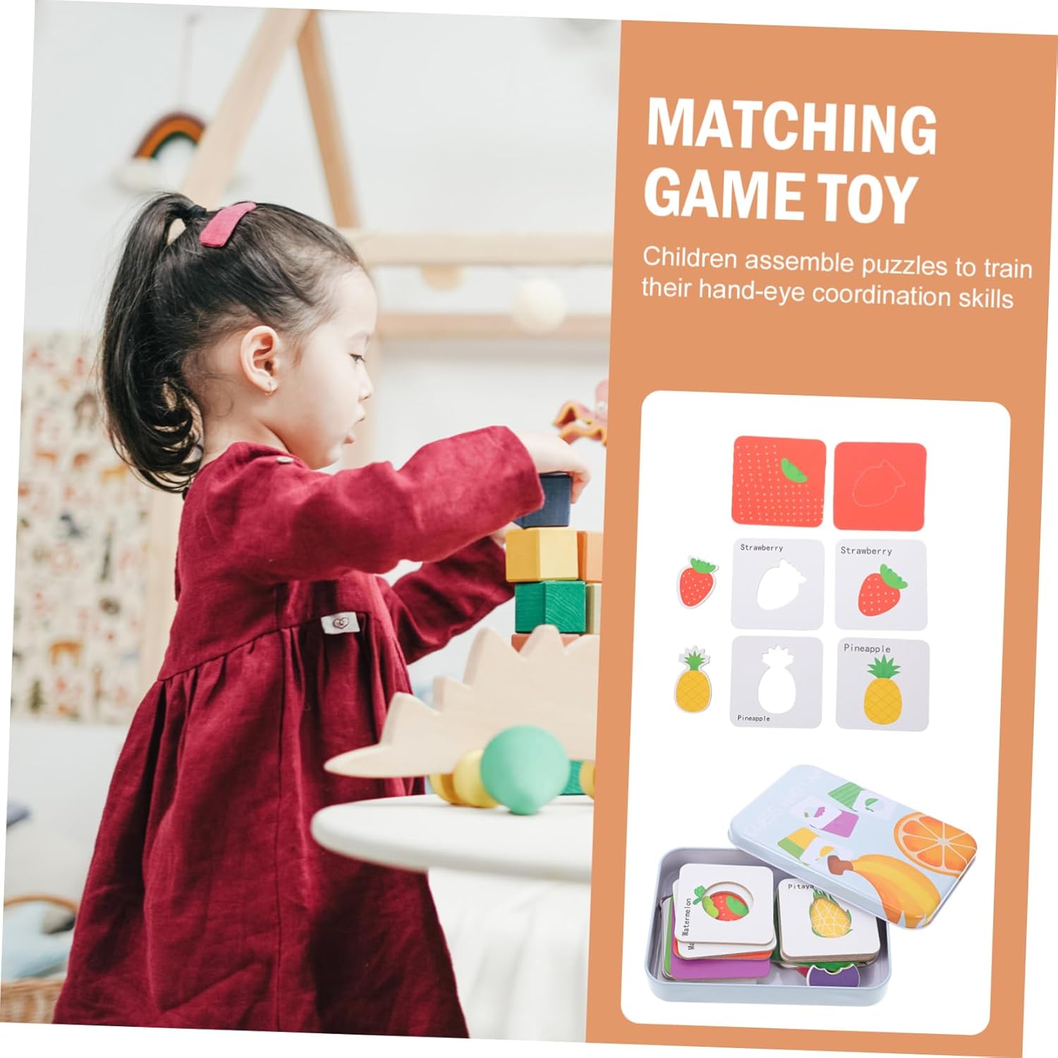 CIYODO 1 Game Puzzle Cognitive Word Animal Matching Puzzle Game Letter Learning Game Learning Cards Parent-child Tin Box Wooden Game Set