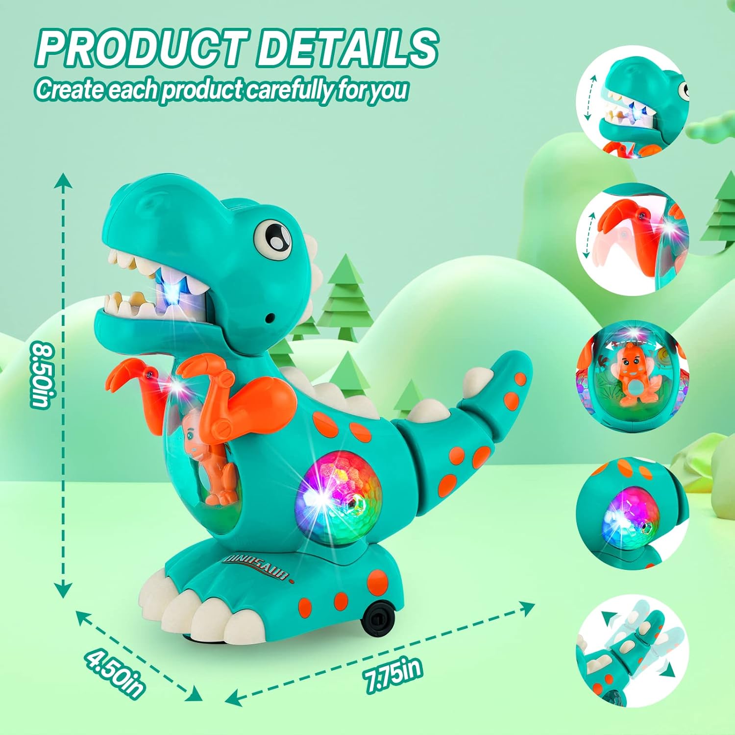 Fidtoy Interactive Crawling Dinosaur Toy for Babies – Musical Light-Up Toddler Crawling Toy with Obstacle Avoidance