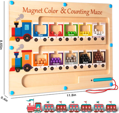 Fidtoy Coffret de train en bois Montessori, jeu de labyrinthe magnétique pour tout-petits