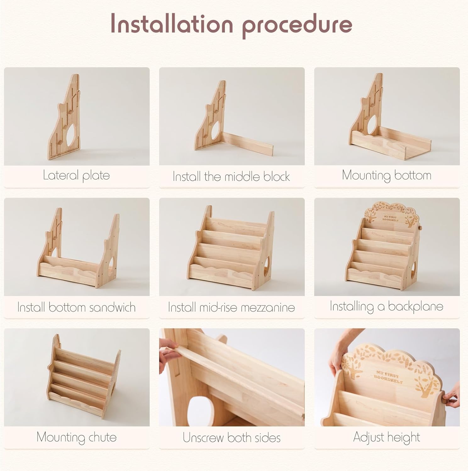 WOODEN TEETHER 5-Tier Montessori Bookshelf for Kids - Durable Rubber Wood Bookcase with Chalkboard & Storage - Display Rack for Nursery & Kids Room