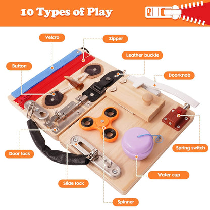 Busy Board for Toddlers Wooden Montessori Activity Sensory Board to Develop Fine Motor Skills