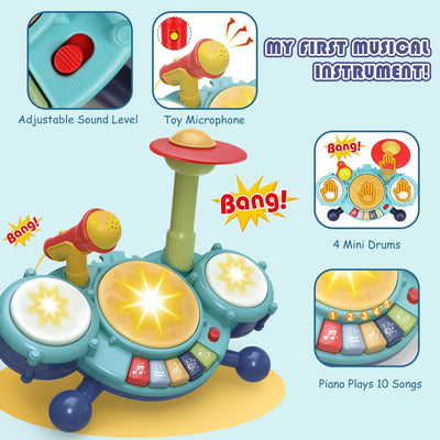 Fidtoy 5 in 1 Musical Drum Set Toy for Toddlers 1-3 Early Learning Instrument