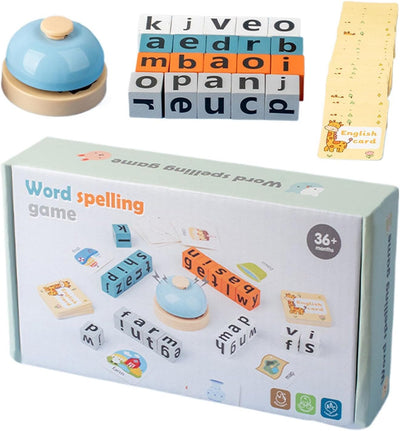 Fidtoy Wooden Spelling Blocks Game with Buzzer Letter Matching Word Building Toy for 2 to 4 Players Ages 3 to 8