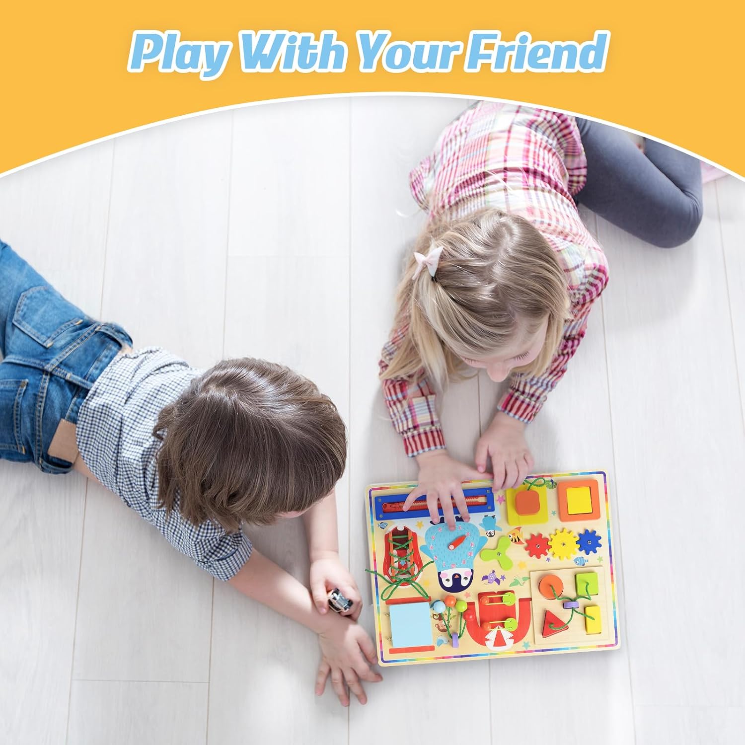 Fidtoy 10in1 Wooden Sensory Busy Board Activity for Toddlers, Wooden Montessori Practical Life Activity Board with Xylophone, Maze, Shape Sorter, Zipper, Clock, Gears and Switches Ages 2-4