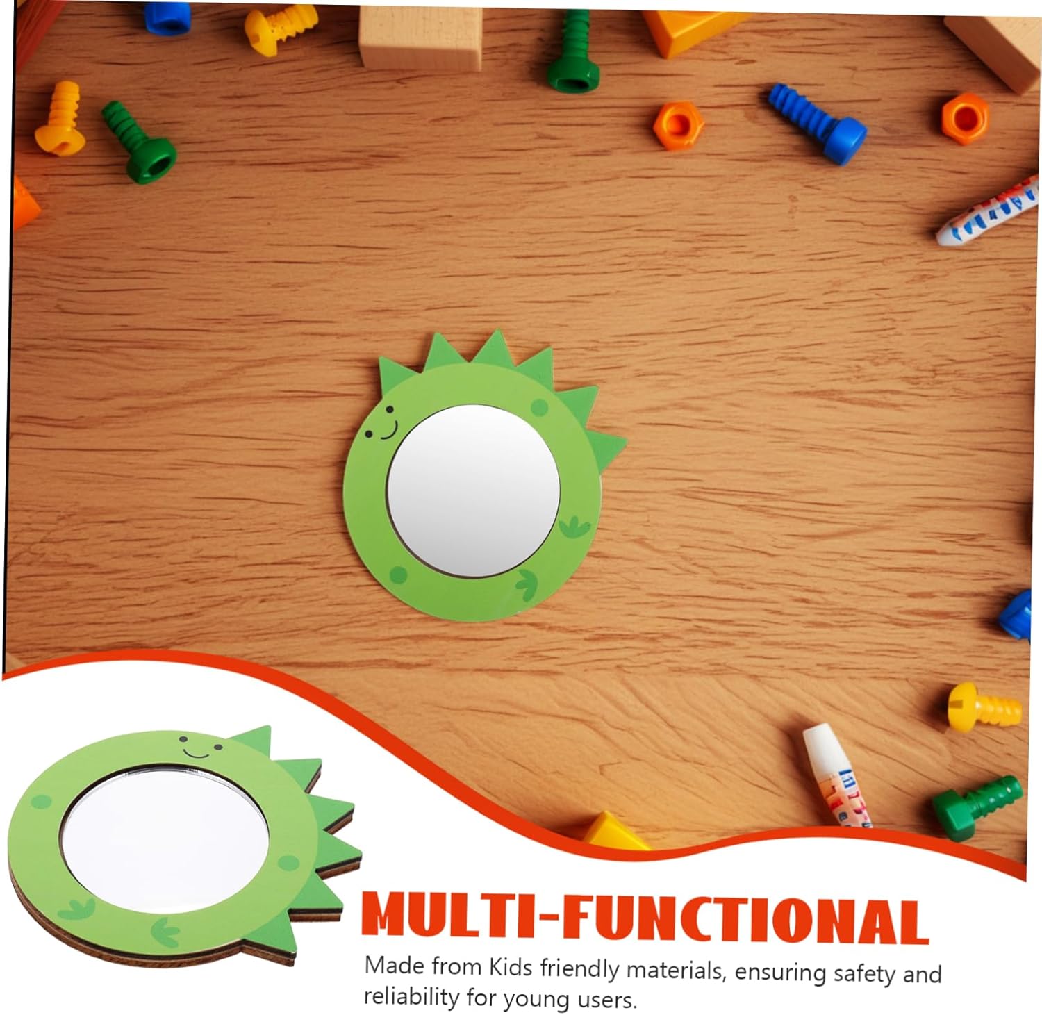 Vaguelly Handheld Mini Mirror for Makeup Baby Bath Learning Toys Safe Wooden Dinosaur Mirror for Girls