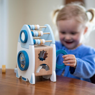 Fidtoy Rocket Activity Cube Montessori Wooden Toy for Toddlers