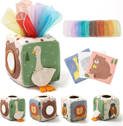 Fidtoy Montessori Tissue Box Toy for Babies – Sensory Pulling Cube