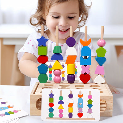 Fidtoy Shape Matching Pillar Intelligence Box – Montessori Wooden Color & Shape Learning Toy for Kids 4-6
