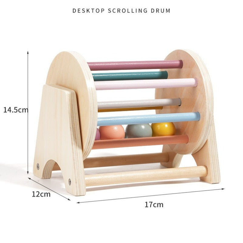 Wooden Montessori Rolling Ball Tracker Spinning Drum Sensory Toy